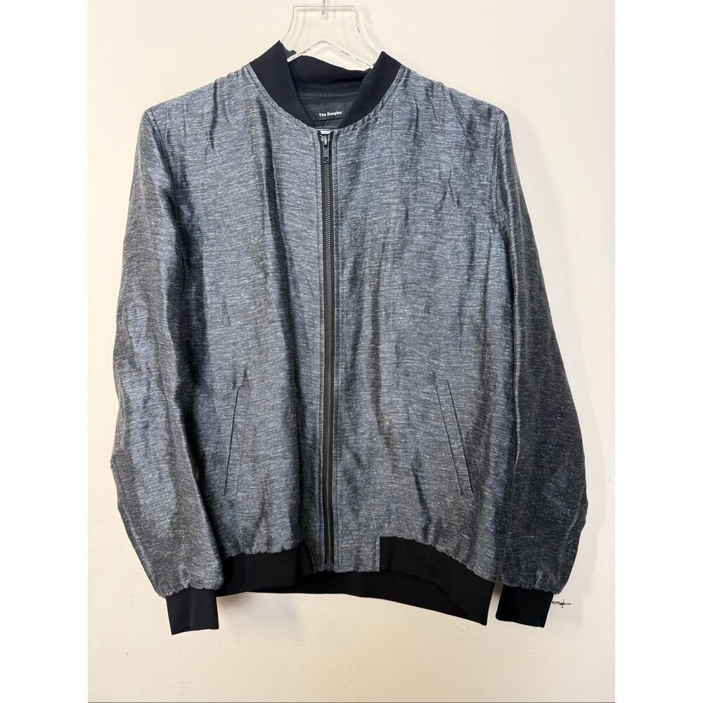 The Kooples Gray Linen Blend Bomber Jacket Black Trim Casual Minimalist Modern S